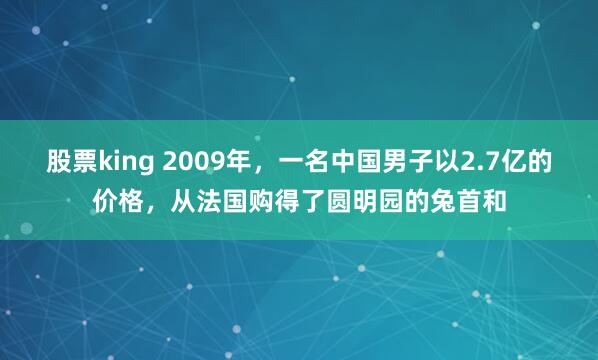 股票king 2009年，一名中国男子以2.7亿的价格，从法国购得了圆明园的兔首和