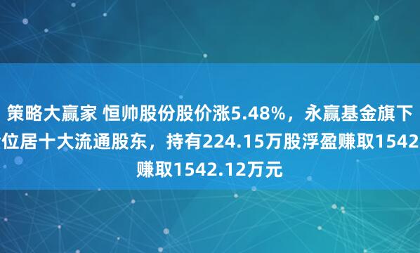 策略大赢家 恒帅股份股价涨5.48%,永赢基金旗下1只基金位居十大流通股东,持有224.15万股浮盈赚取1542.12万元