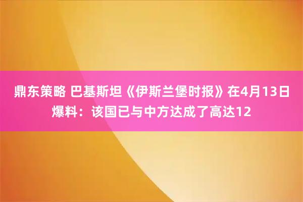鼎东策略 巴基斯坦《伊斯兰堡时报》在4月13日爆料：该国已与中方达成了高达12